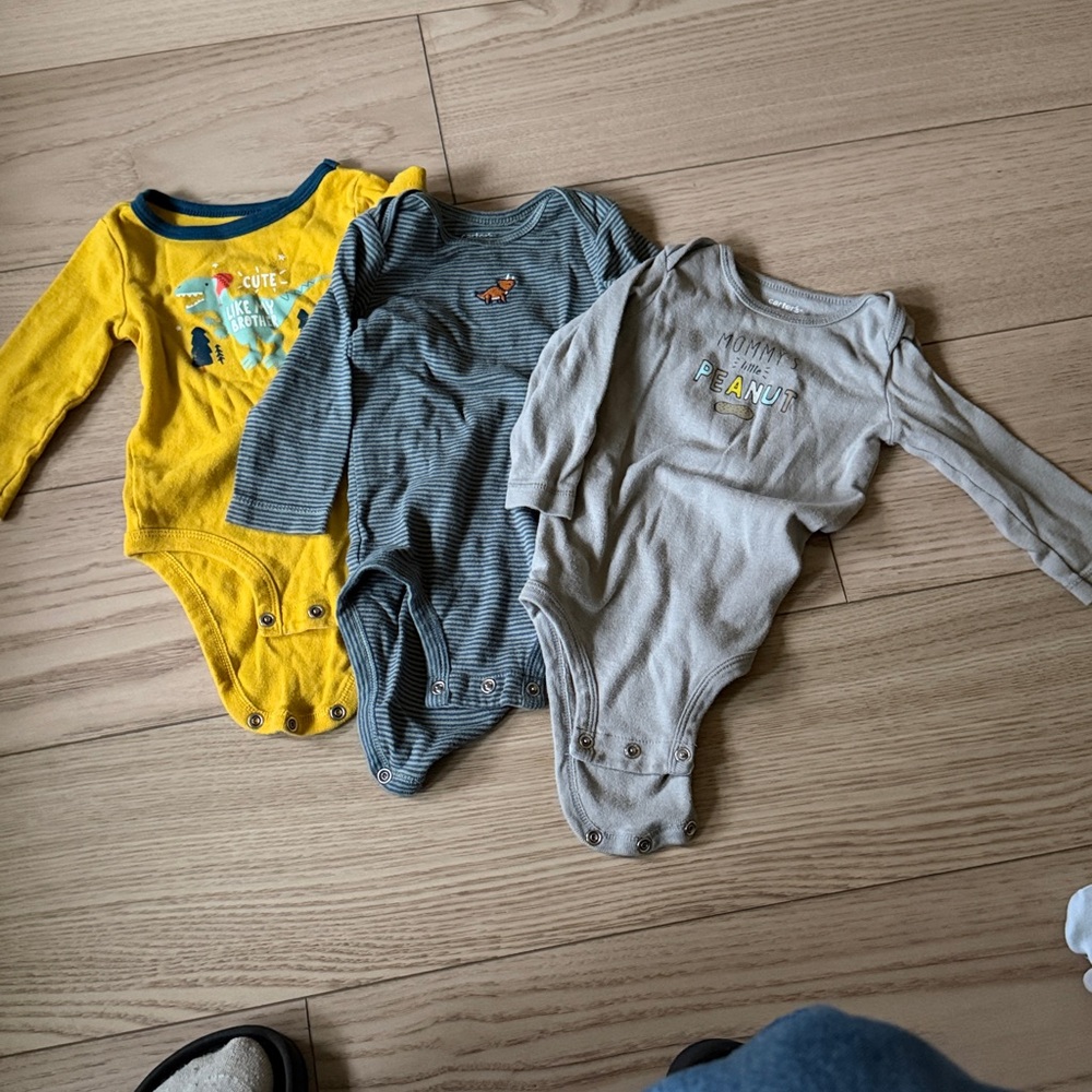 Set of Three Long Sleeve Baby Bodysuits